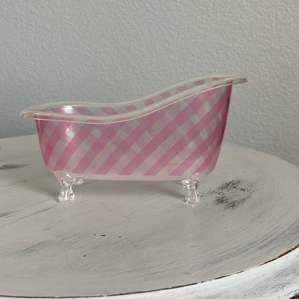 Bath and Body Works pink check acrylic Miniature Claw Foot Bath Tub